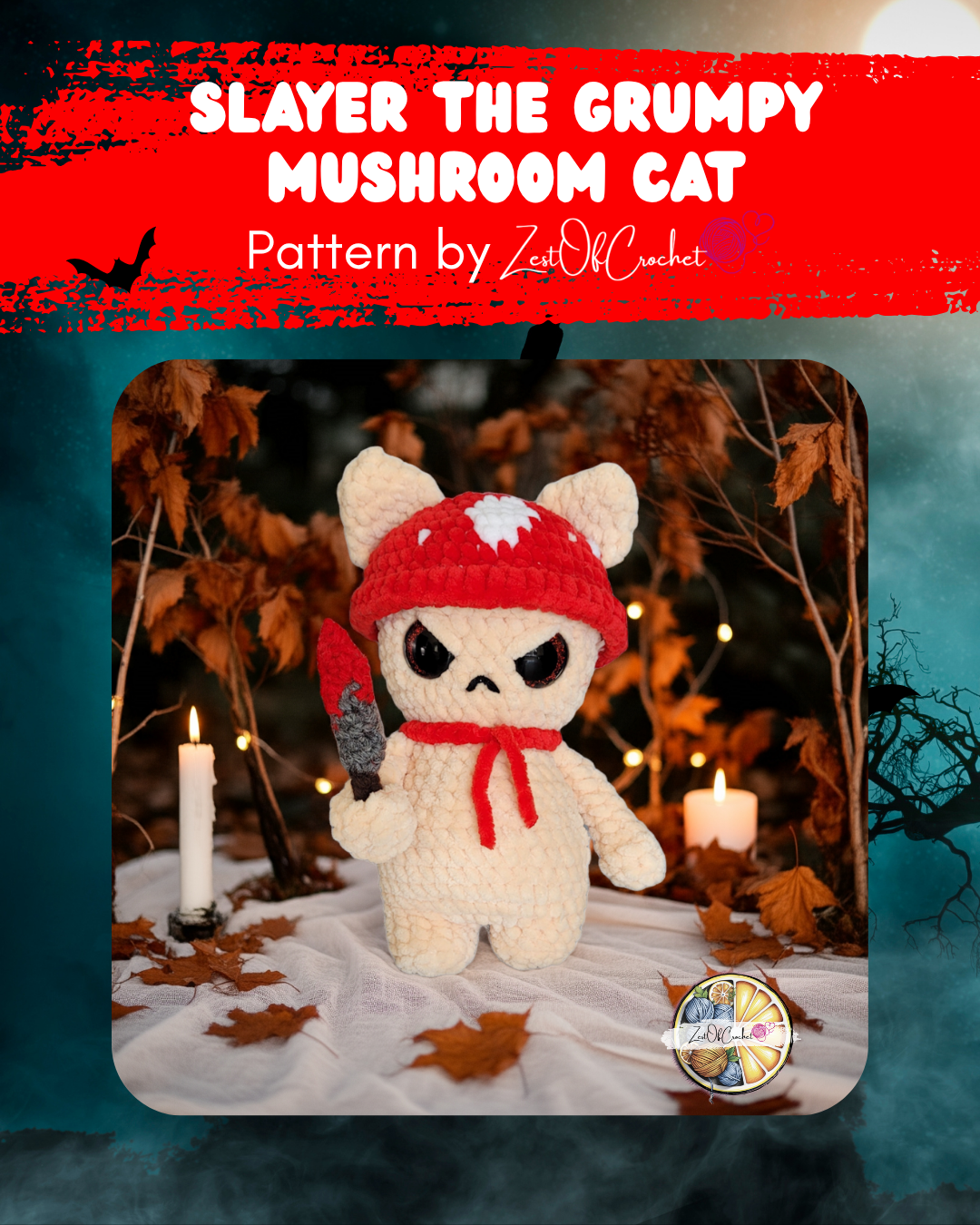 Slayer the Grumpy mushroom cat - Crochet pattern