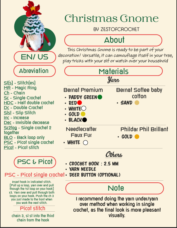 Patron au crochet, Gnome de Noël